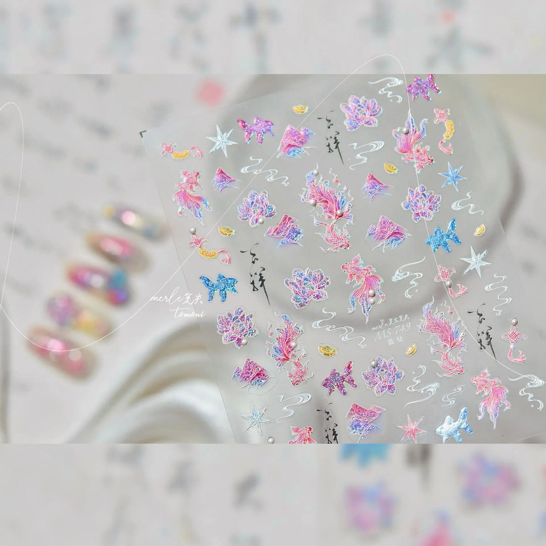 1 piece 5D color crystal star nail stickers high quality love shiny silver hollow smear rainbow flower jelly design nail sticker