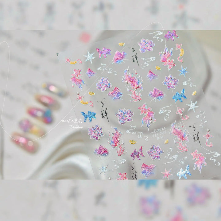 1 piece 5D color crystal star nail stickers high quality love shiny silver hollow smear rainbow flower jelly design nail sticker