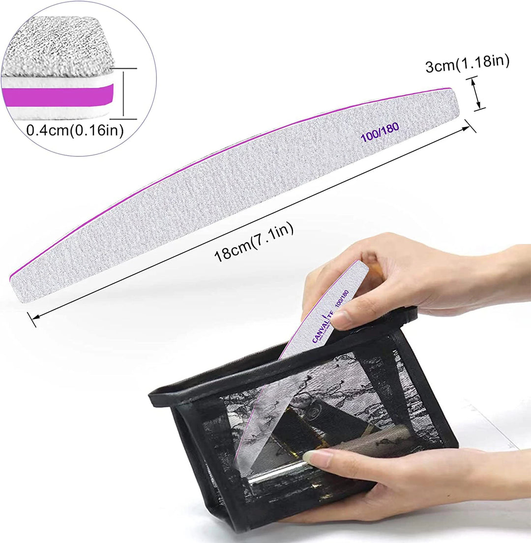 Professional Nail File 2-Pack Reusable Double-Sided Sandpaper (100/180 Grit) Manicure Tools for Home and Salon Use