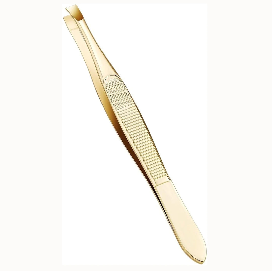 A Gold Stainless Steel Eyebrow Tweezers, With Flat And Oblique Styles, Plucking Eyebrows And Beard Pliers Tweezers Tools