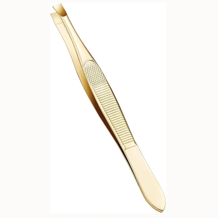 A Gold Stainless Steel Eyebrow Tweezers, With Flat And Oblique Styles, Plucking Eyebrows And Beard Pliers Tweezers Tools