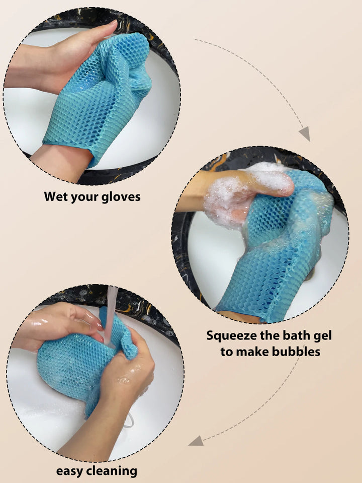 Exfoliating shower glove with colorful honeycomb weave and TPU high elasticity antibacterial material - gentle, safe and durable