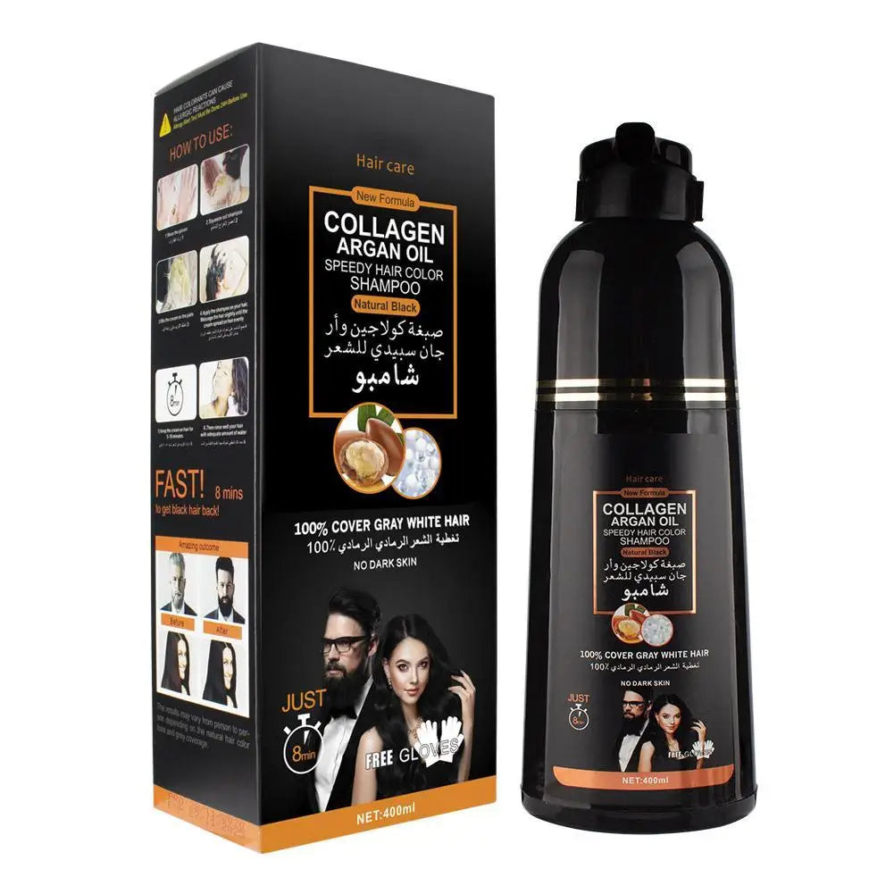 400ML Cover Grey Hair Morocco Argan Oil Care Fast Magic Black Hair Shampoo Dye Repair Damaged Improve Split Hair Rough Hair Care