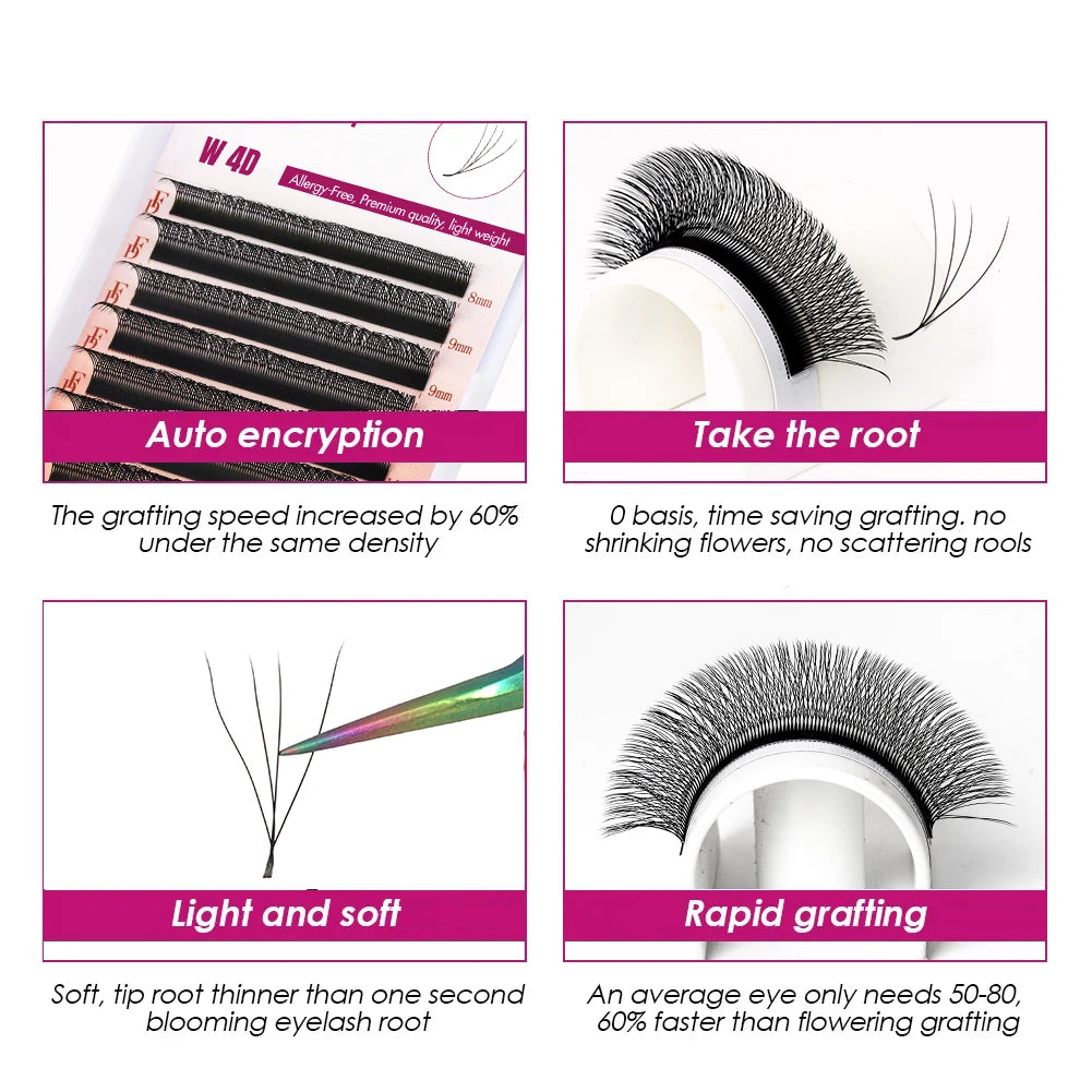 FADVAN 4D W Shaped C/D Curl Eyelash Extension Premade Volume Fans Soft Gradient Mink Easy Embellish Natural False Eyelashes