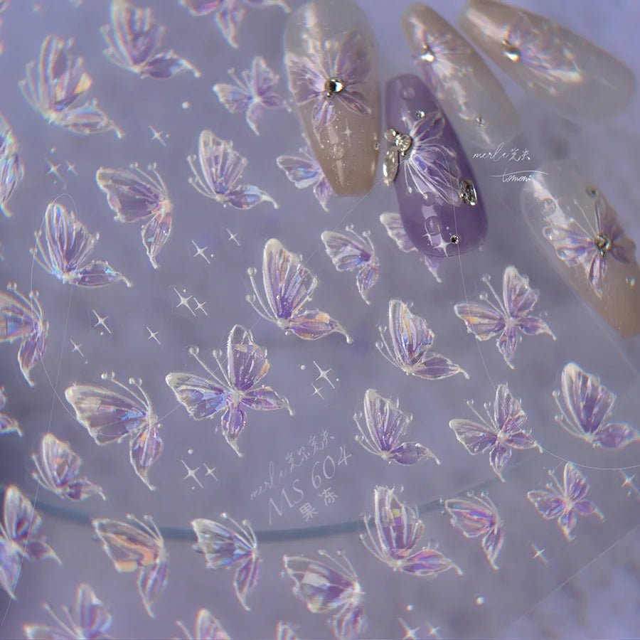 5D Butterfly Nail Stickers Sparkling Jelly Butterfly Nail Art Sticker Decorations Decals DIY Self Adhesive Slider Manicure Parts