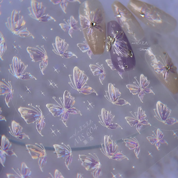 5D Butterfly Nail Stickers Sparkling Jelly Butterfly Nail Art Sticker Decorations Decals DIY Self Adhesive Slider Manicure Parts