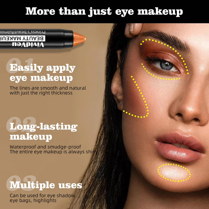 VividVeu 6 Colors Shimmer Earth Tone Eyeshadow Stick Set, Long-Lasting Cream Metallic Eye Shadow Pencil.