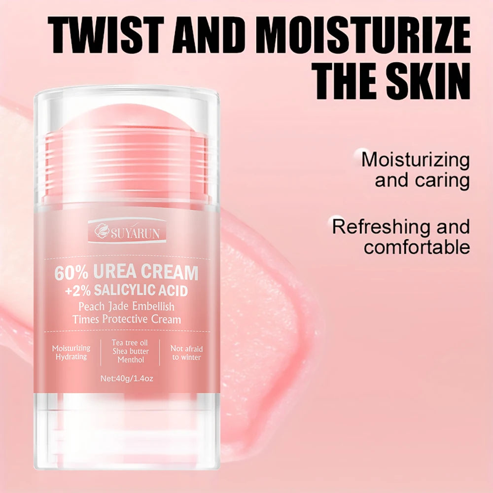 SUYARUN 60% Urea Cream & Peach Scented Foot Balm Stick Combo – Intensive Cracked Heel Repair, Deep Moisturizing and Hydration.