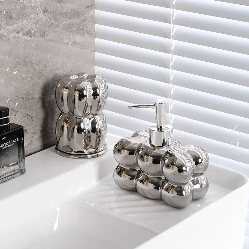 Luxury Bathroom Decor Set Ceramic Mouthwash Cup Lotion Bottle Sub Bottling Shower Gel Shampoo Bottle Bathroom Accessories Set