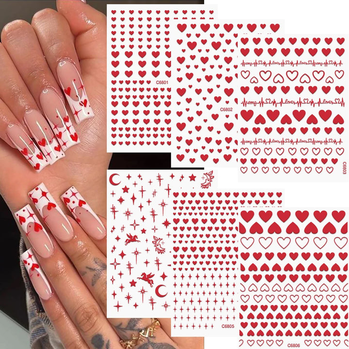 4/6Sheet/Kit Holographic Rainbow Love Heart Nail Sticker 3D Laser Heart Nail Decal Self-Adhesive Love Heart Manicure Slider &*&