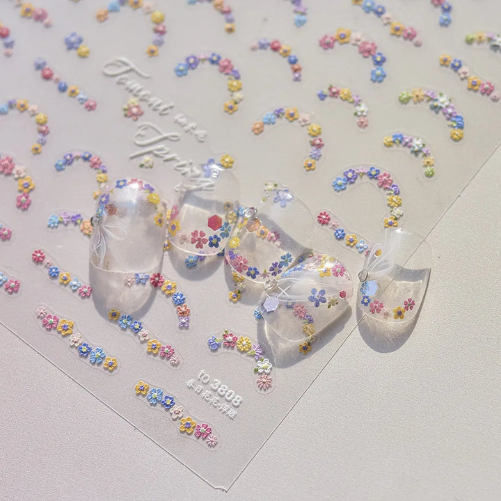 1Sheet 5D Soft Embossed Relief Nail Stickers Cute Daisies Self Adhesive Slider Stickers Press On Nails DIY Japanese Nail Art Dec