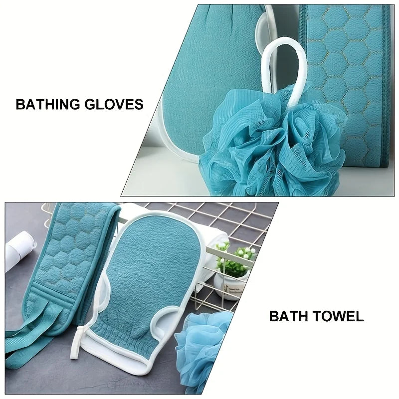 Exfoliating Body Scrubber Set - Includes Back Scrubber, Bath Glove And Shower Bath Sponge Loofah