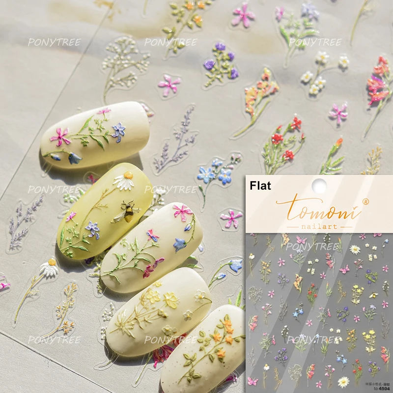 Flowers Blooming Cherry Blossom Sakura Living Peach Branch 5D Soft Relief Spring Adhesive Nail Art Sticker Chic Manicure Decals