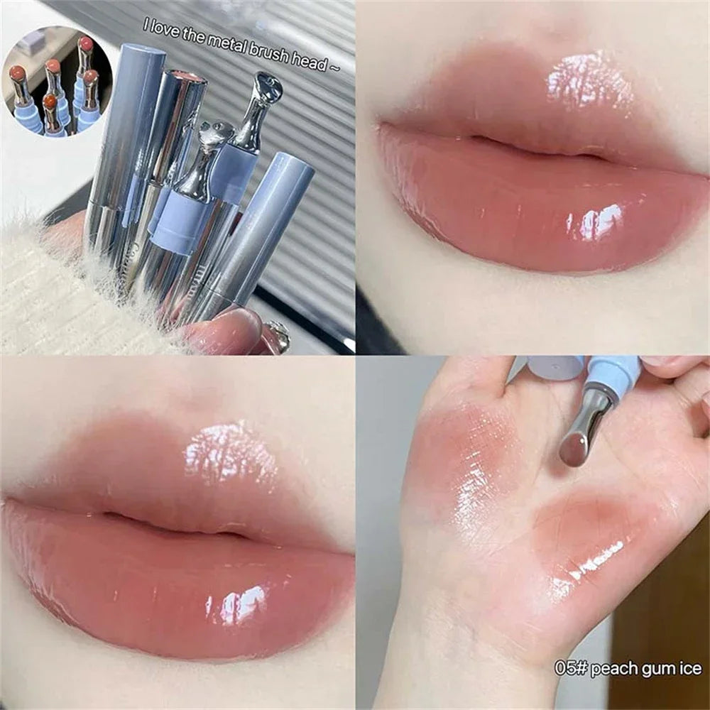 Metal Head Ice Diamond Essence Lip Tint Mirror Water Light Glass Lip Gloss Reduce Lip Wrinkles Moisturizer Lips Pluming Care