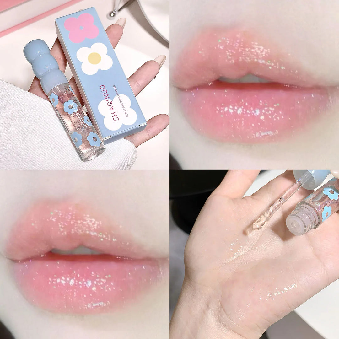 Fine Sparkling Lip Honey Shimmering Transparent Lip Gloss Moisturizing Crystal Jelly Lip Oil Clear Plumper Serum Tint Silicone