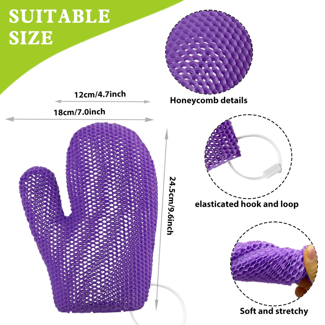 Set of 2 TPU Honeycomb Shower Gloves Skin-friendly, odourless, foamy and tear-resistant The first choice for family bathrooms.