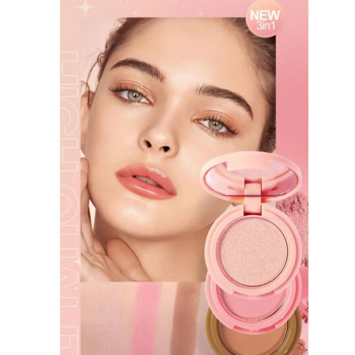 3 in 1 Multifunctional Matte Highlighter Contour Blush Palette Pearly Shiny Face Powder Cosmetics for Professional Makeup