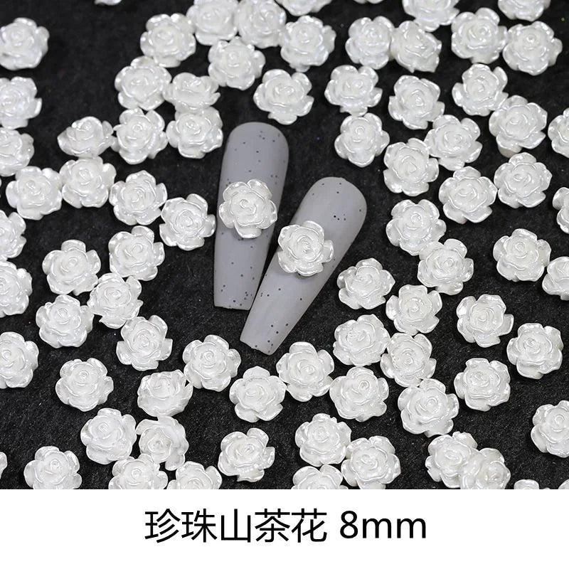 50pcs Cute New Resin Mini 3D White Plated Rose Nail Rhinestones Gems Glitter Nail Art Jewelry Manicure Nail Art Decorations