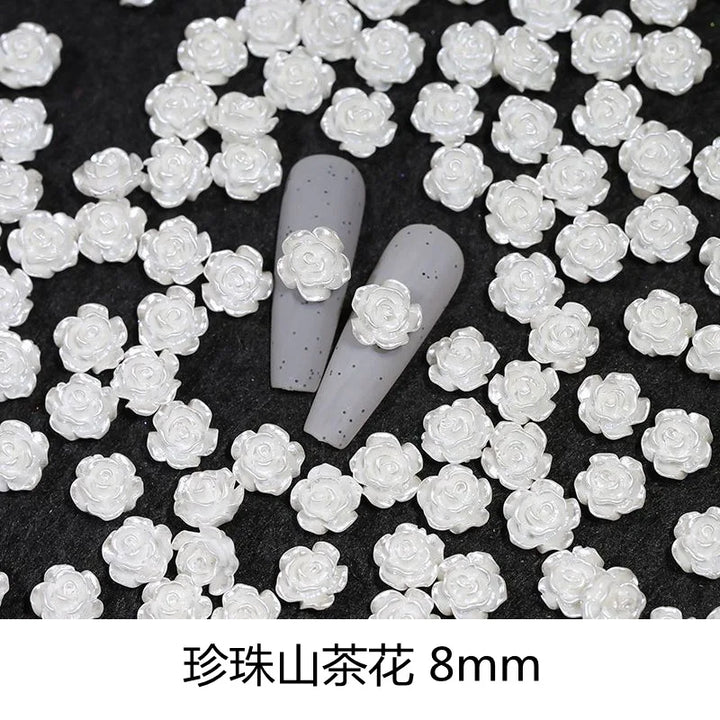 50pcs Cute New Resin Mini 3D White Plated Rose Nail Rhinestones Gems Glitter Nail Art Jewelry Manicure Nail Art Decorations
