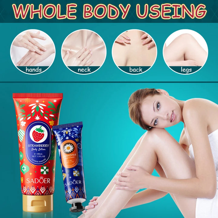 Holiday Christmas Skincare Trio: Moisturizing Hand Cream + Body Lotion + Lip Balm Set |   Festive Fragrance, Soothing for Dry Skin