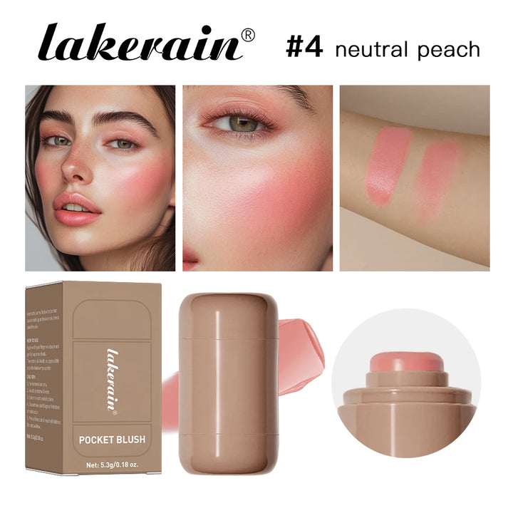 Lakerain 3in1 Cheek Lip Tinted Moistured Blush Stick Waterproof Easy Color Rouge Silky Smooth Blusher Cream Matte Contour Makeup