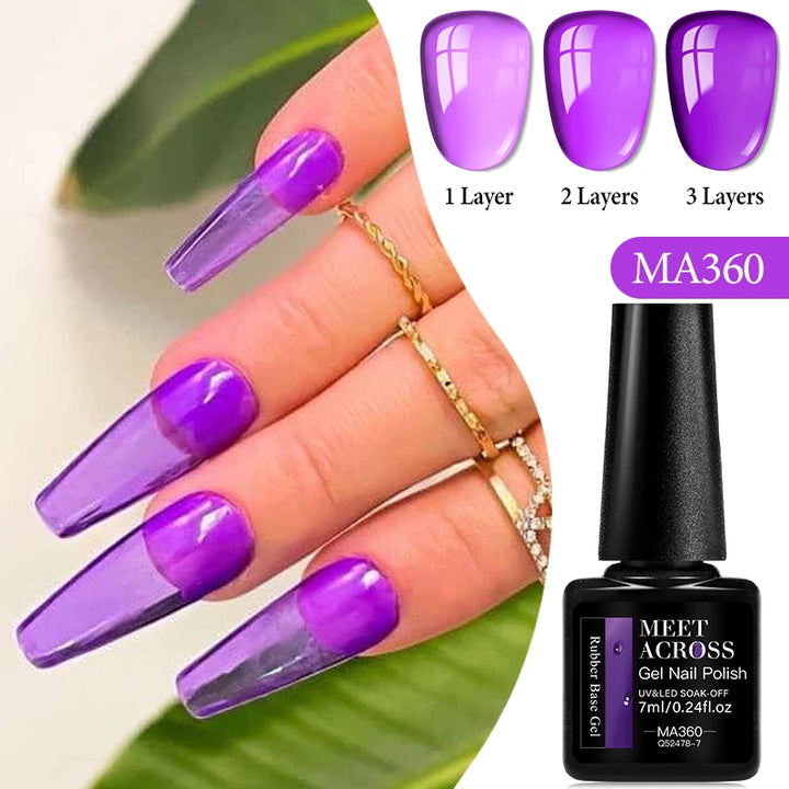MEET ACROSS 7ml Jelly Nude Shimmer Rubber Base Gel Glitter Pink Purple UV/LED Nail Art Vernis Gel Polish for Manicure Nails DIY