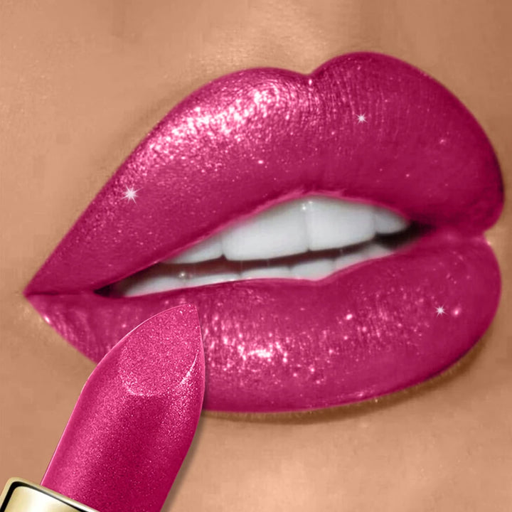 Pearly Glitter Velvet Lipstick,Metallic,Waterproof,Long-lasting,Shimmer,Diamond Lipstick,Glitter Lip Gloss, Lip Cosmetic Makeup