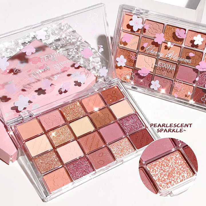 20-Color Cherry Blossom Eyeshadow Palette - Matte & Glitter Pink/Brown Tone Eye Makeup Palette, Long-Lasting Pigmented Eyeshadow