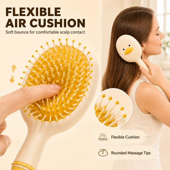 Cute Air Cushion Hair Brush with Built-in Cleaning Brush, Detangling Paddle Brush with Scalp Massage Tips for Women Long Hair
