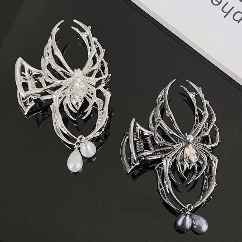Halloween Spider Hairpin Pearl Charm Design Metal for Women, Aesthetic Mini Hair Side Clip, Party School Office Everyday Cute