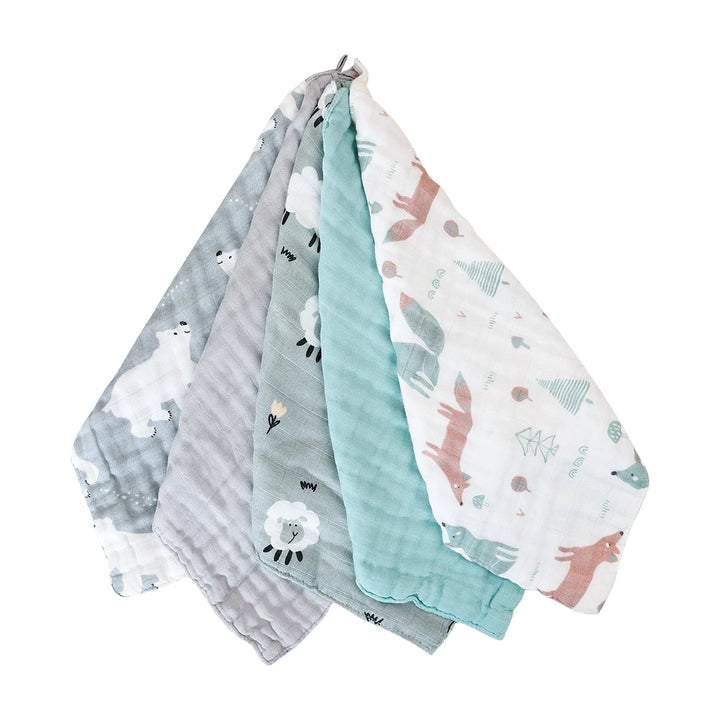 HappyFlute 5PCS Set Super Soft Bamboo Cotton Fabric Towels Hangable Baby Bibs And Cleaning Wipes for Home And Travel Use