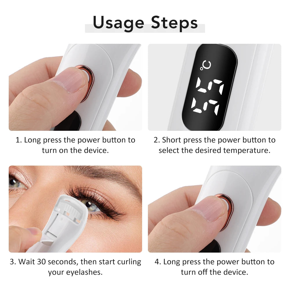 Portable Electric Heated Eyelash Curler Temperature Control Long-Lasting Curl Rechargeable Digital Display Lash Curling Wand