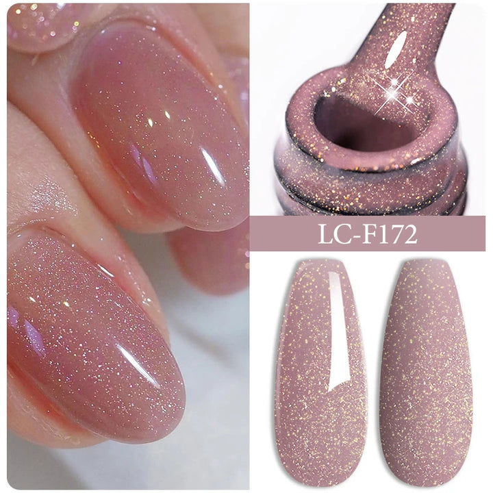LILYCUTE 7ML Pink Glitter Nail Gel Polish Nude Natural Long Lasting Manicure Soak Off UV LED Nail Art Base Top Coat Gel Varnish