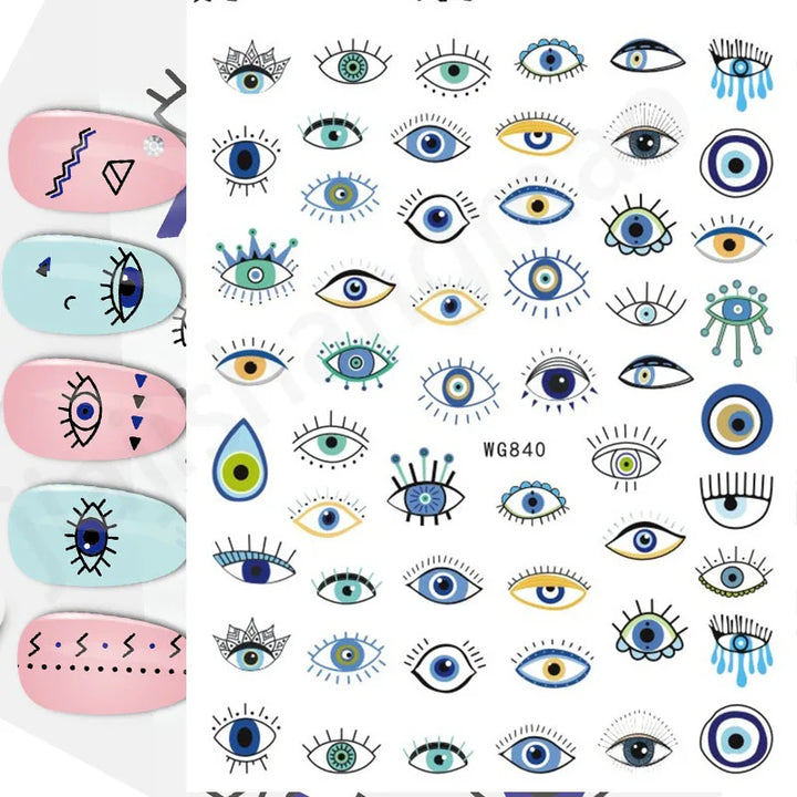 Nail Art Stickers Water Decals Eyes Stripe Nail Art Decorations for Manicure Accessories Press on Nails Foil Stickers and Decals