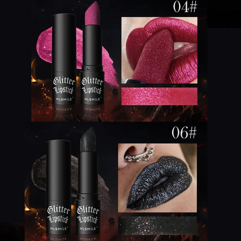 7 Colors Diamond Matte Lipstick Non-stick Cup Flash Lasting Pearlescent Metallic Lipstick Dark Black Lipgloss Women Lips Makeup