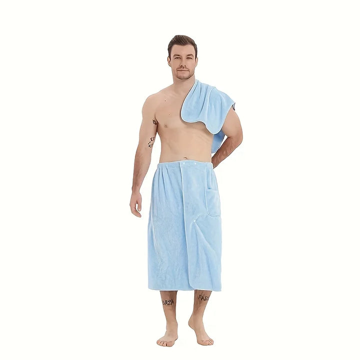 2 Pcs Men's Microfiber Bath Wrap Set | Towel & Spa Half Robe Combo for Home/Hotel/Beach/Swimming/Spa - Soft & Quick-Drying
