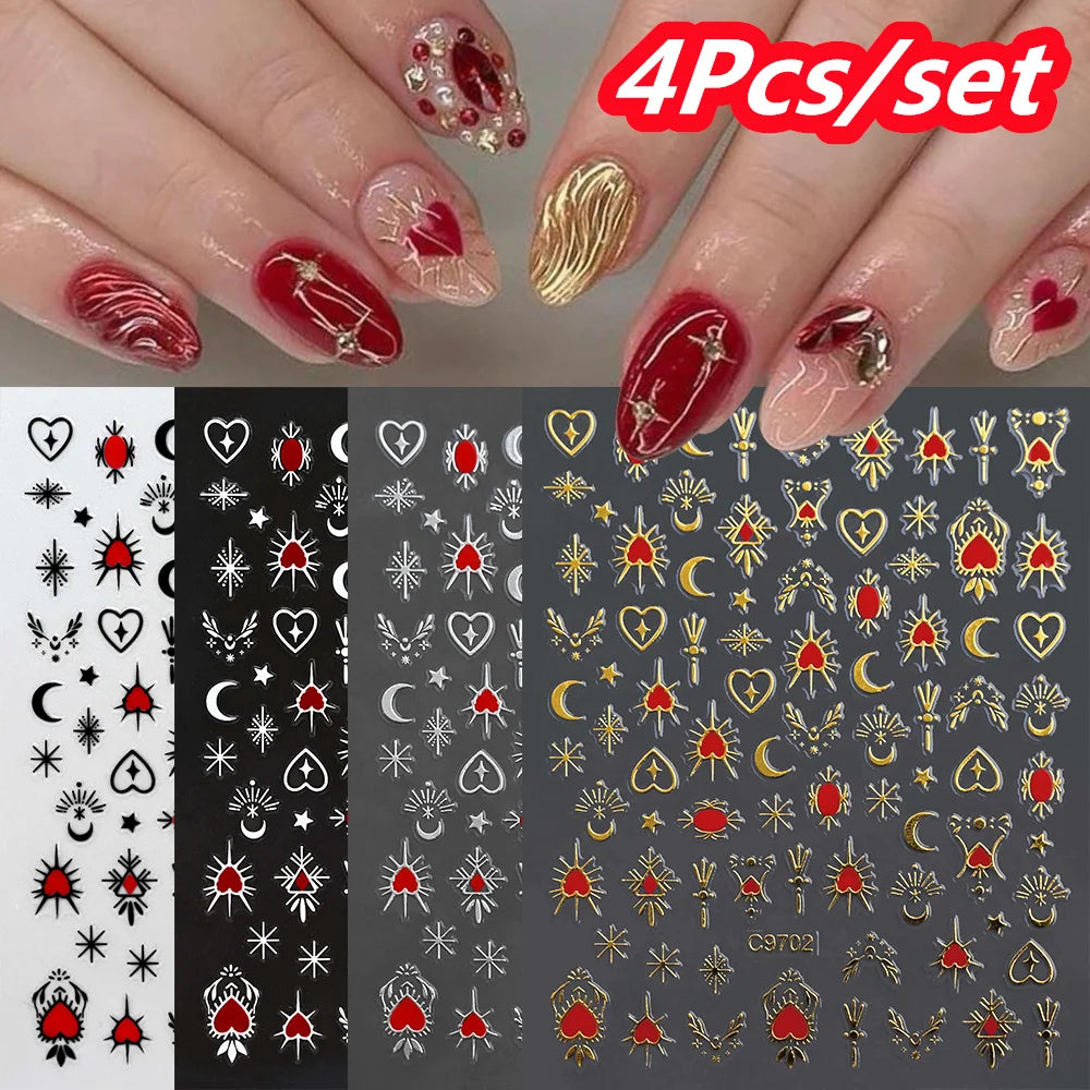 4/6Sheet/Kit Holographic Rainbow Love Heart Nail Sticker 3D Laser Heart Nail Decal Self-Adhesive Love Heart Manicure Slider &*&
