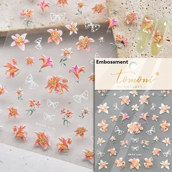 Hipster Pure White Flowers Rose Spring Lily Peony Camellia Daisy Jelly Cherry Blossom Magnolia Nail Art Stickers Manicure Decals
