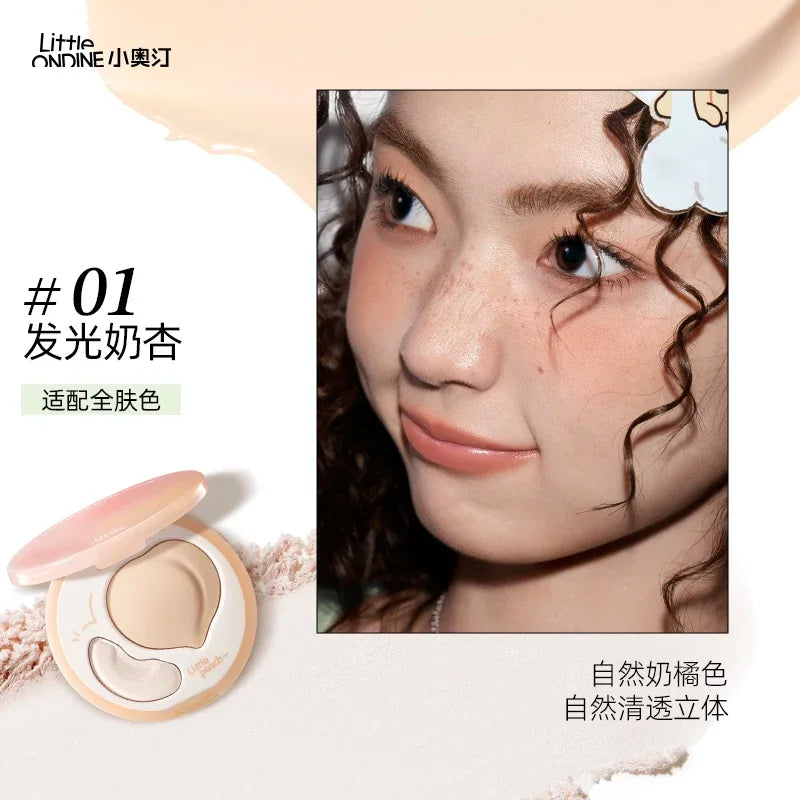 LITTLE ONDINE Peach Highlighter Cream Makeup Bronzers Powder Texture Duo Color Matte Face Brightener Palette