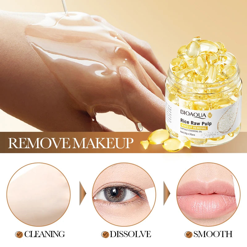 Rice Plasma Makeup Remover Capsules Essential Oil Deep Pore Cleansing Mild Non-Irritating Dissolving Makeup Remover Oil