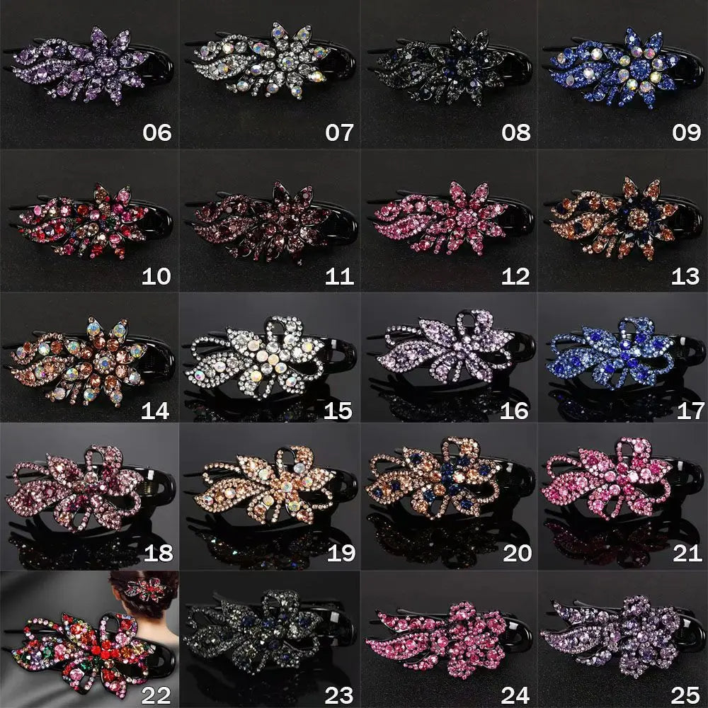 Shiny Rhinestone Hairpin Flower Leaf Duckbill Hair Claws Retro Hair Clips Accessories For Women Shinning Ponytail Headwear