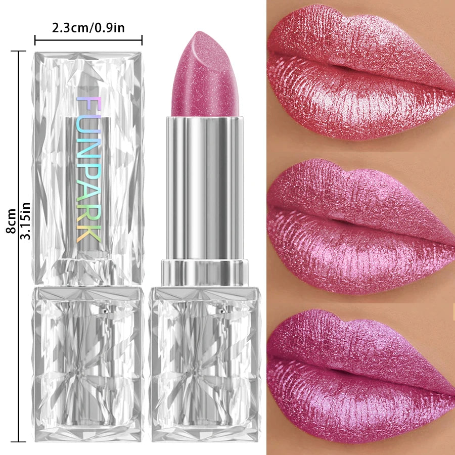 Metallic Glitter Lipstick 3 Color Waterproof Lip Balm Red Long Last Lip Tint Matte Lip Makeup Gifts  Shiny Lip Gloss Cosmetic