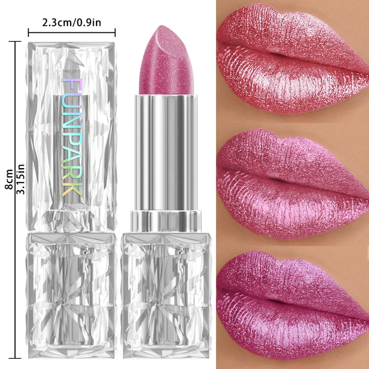 Metallic Glitter Lipstick 3 Color Waterproof Lip Balm Red Long Last Lip Tint Matte Lip Makeup Gifts  Shiny Lip Gloss Cosmetic
