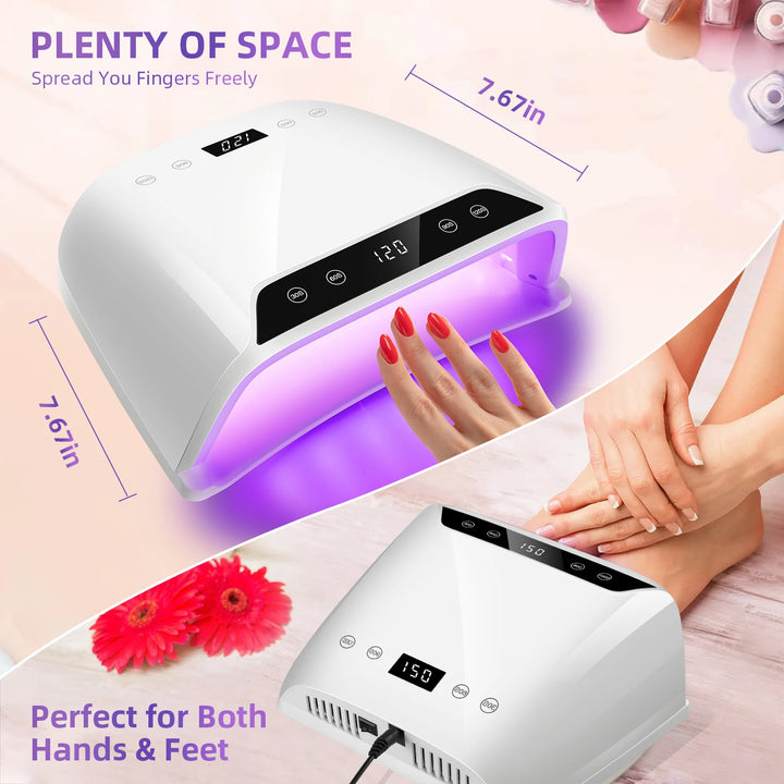 320W Big Space UV LED Nail Lamp For Manicure Drying Gel Nail Polish 72 LED Nail Dryer With Two LCD Screens Nail Salon Tools