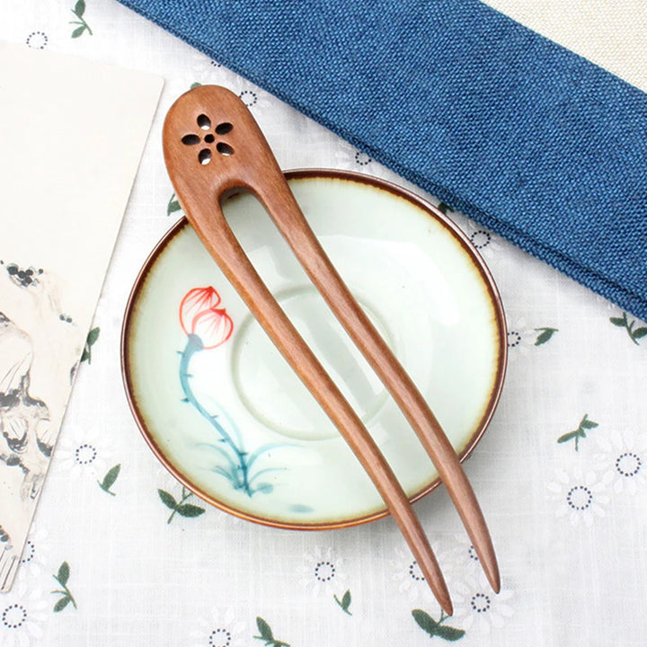 Handmade Wooden Hair Sticks Black Sandalwood U Shaped Hair Clips Simple Solid Color Hair Bun Maker Ponytail Holder for Women