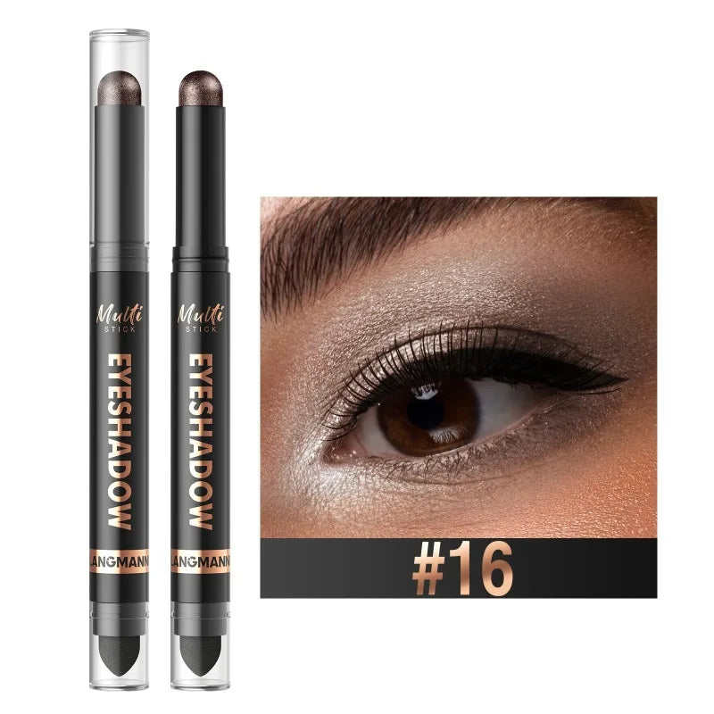 16 Colors Double Head Eyeshadow Stick Pearlescent Shimmer Brown High Waterproof Cream Eyes Shadow Pencil Long-Lasting Eye Makeup