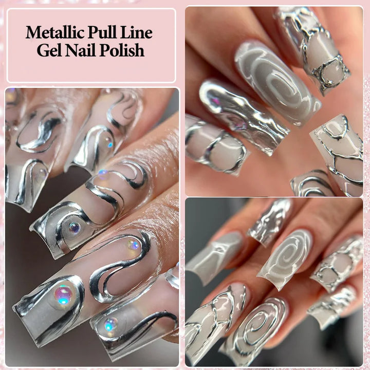 LILYCUTE 5ml Super Bright Silver Metallic Painting Liner Gel Nail Polish Drawing Stripe Graffiti Mirror Pull Line UV Gel Varnish