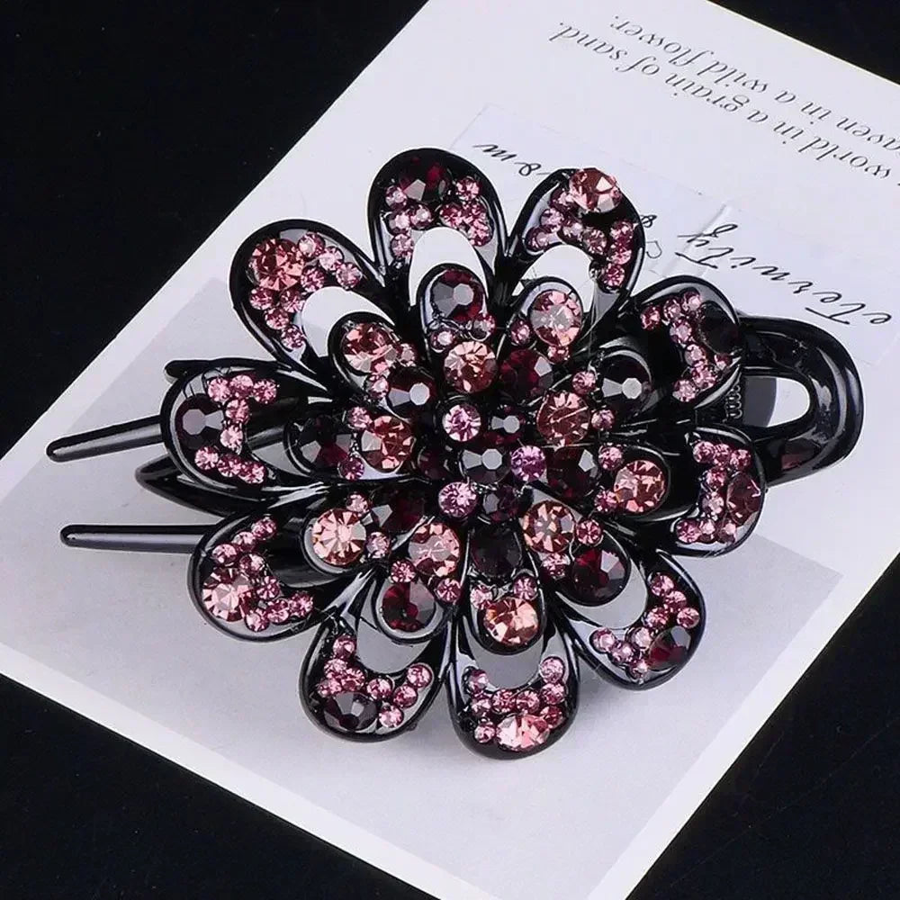 Shiny Rhinestone Hairpin Flower Leaf Duckbill Hair Claws Retro Hair Clips Accessories For Women Shinning Ponytail Headwear