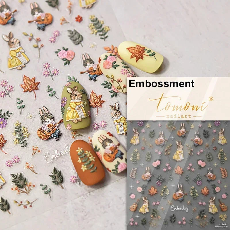 Lovely Cat Bunny Bowknot Poker Crown Lock Key Easter Eggs Love Cute Rabbit Mushroom Chick Flower Dog DIY Nail Art Stickers Decal