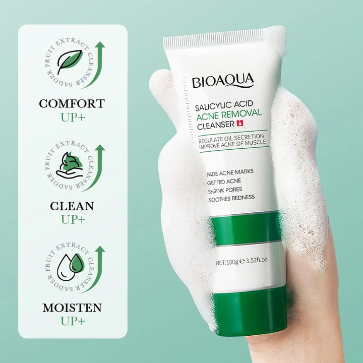 BIOAQUA Salicylic Acid Acne Removing Facial Cleanser Moisturizing Anti Acne Whitening Face Wash Foam Face Cleanser Skin Care